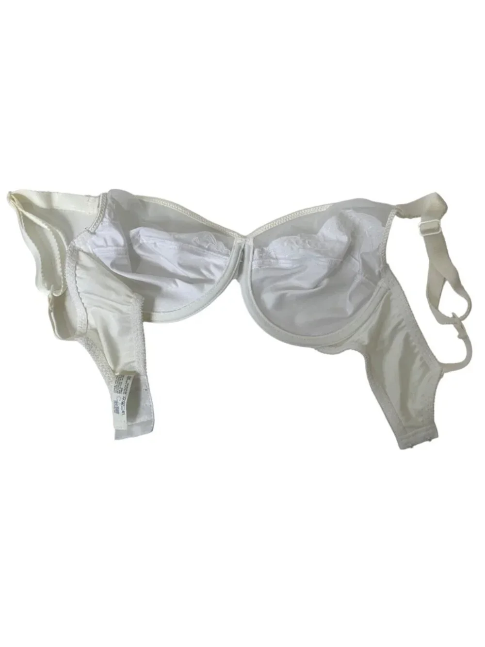 VTG 80s Bali Bra 34C White Satin Lace Underwire Sheer Romantic Bridal